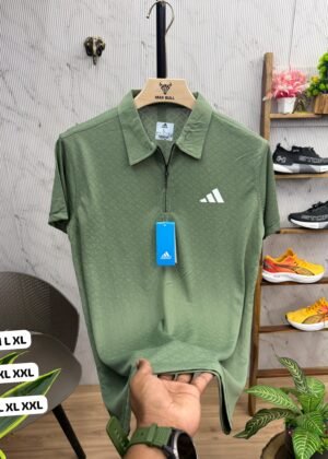 ADIDAS JAQUARD ZIPPER POLO - Bottle Green, XL