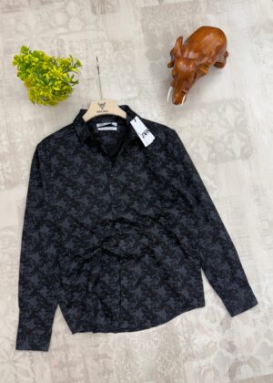 ZARA LINEN CANAVE COLLARED SHIRT - Black, 2XL